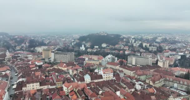 Mistig Landschap Het Stedelijk Leven Grote Stad Leven Scenary Brasov — Stockvideo