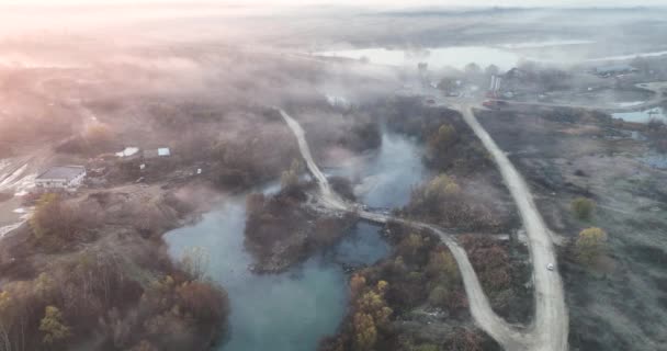 Beautiful Landscape Aerial Drone Shot Forest Woods Calm Tranquil River — Stockvideo