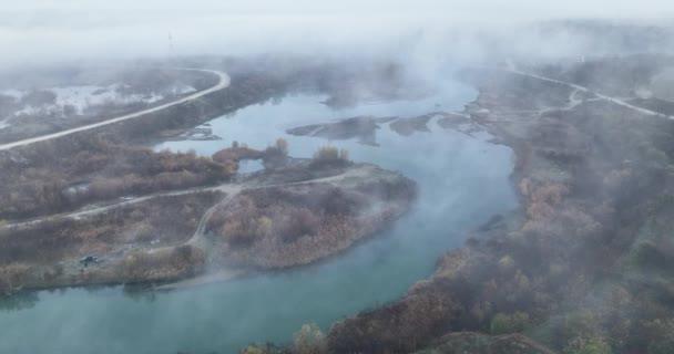 Brouillard Matinal Sur Lac Montagne Lever Soleil Matin Brumeux Thématique — Video