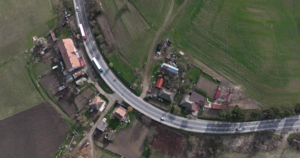 Felülről Lefelé Látható Drónkép Úton Fák Között Autók Teherautók Kiváló — Stock videók