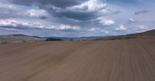 Birds Eye View Agricultural Area Fields Sunny Day Revealing City — Stok video