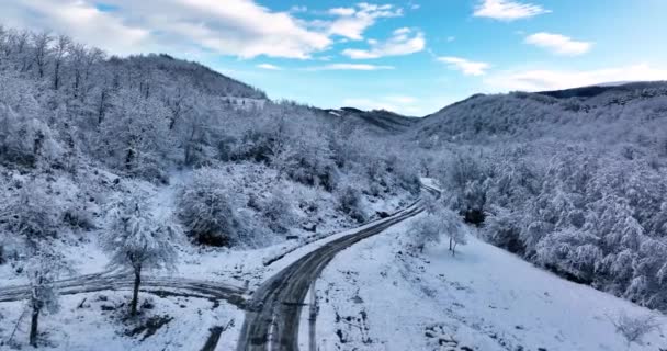 Aerial View Mountain Twisted Road Winter Empty Road High Quality — Stock Video