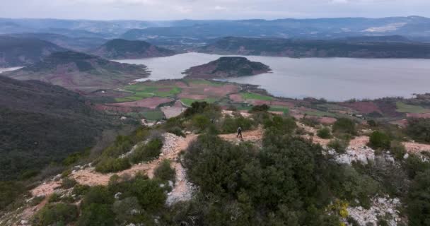Aerial Panorama Lac Slagou Early Morning Windy Spring High Quality — Videoclip de stoc
