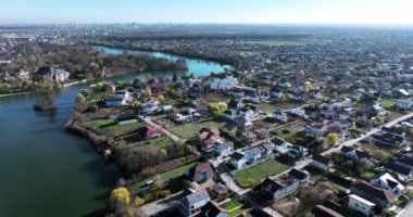 Drone footage of Mogosoaia City and Palace from above on a beautiful sunny day. High-quality DJI Mavic 3 5.1k and 4k footage were made in January 2022 in Romania on a sunny cold day.
