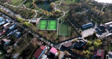 Drone footage of Mogosoaia City and Palace from above on a beautiful sunny day. High-quality DJI Mavic 3 5.1k and 4k footage were made in January 2022 in Romania on a sunny cold day.