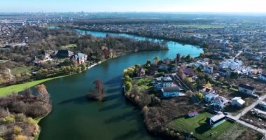 Drone footage of Mogosoaia City and Palace from above on a beautiful sunny day. High-quality DJI Mavic 3 5.1k and 4k footage were made in January 2022 in Romania on a sunny cold day.