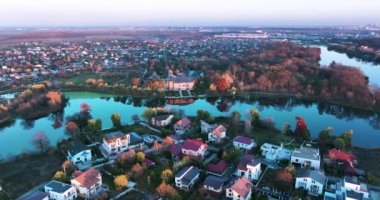 Drone footage of Mogosoaia City and Palace from above on a beautiful sunny day. High-quality DJI Mavic 3 5.1k and 4k footage were made in January 2022 in Romania on a sunny cold day.