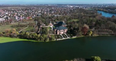 Drone footage of Mogosoaia City and Palace from above on a beautiful sunny day. High-quality DJI Mavic 3 5.1k and 4k footage were made in January 2022 in Romania on a sunny cold day.