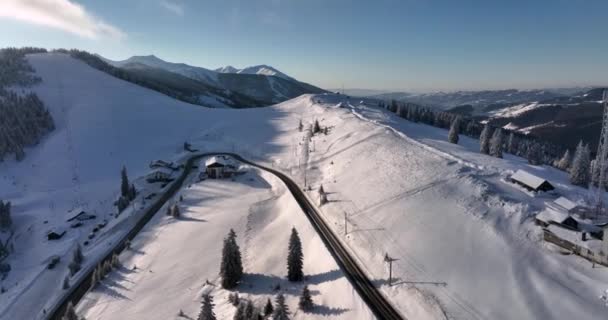 Monastery Pirslop Pass Maramuses Covered Snow Sunny Day High Quality — Stock videók