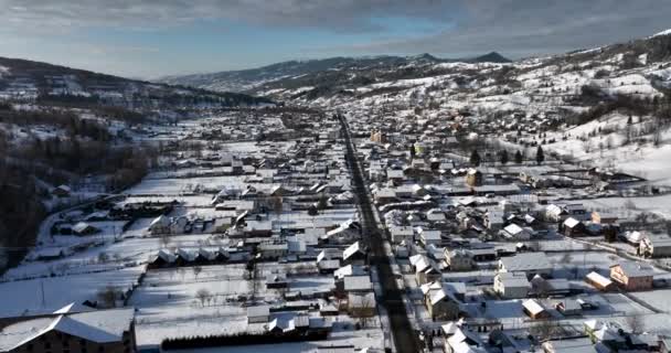 Middle Class Suburban Houses Streets Heavy Snow Aerial View City — Stok Video