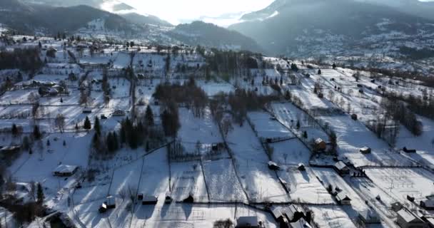 Aerial View Famous Romania Ski Resort Town Winter Buildings Houses — 비디오