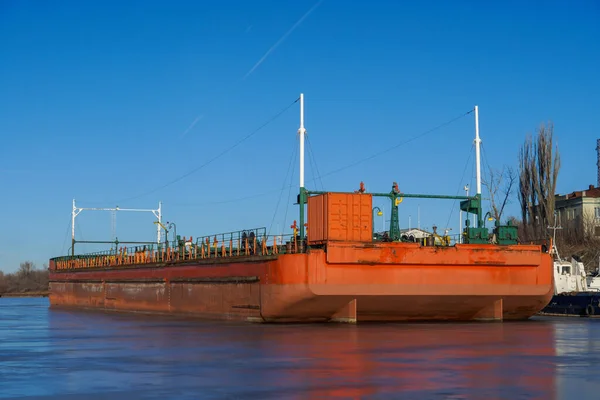 Güterverkehr Ölbarkasse Winteraufstellung Von Schiffen Der Wolga Mündung Wolgograd Russland — Stockfoto