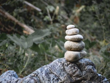 Yığılmış taşlar, yapraklar ve doğa