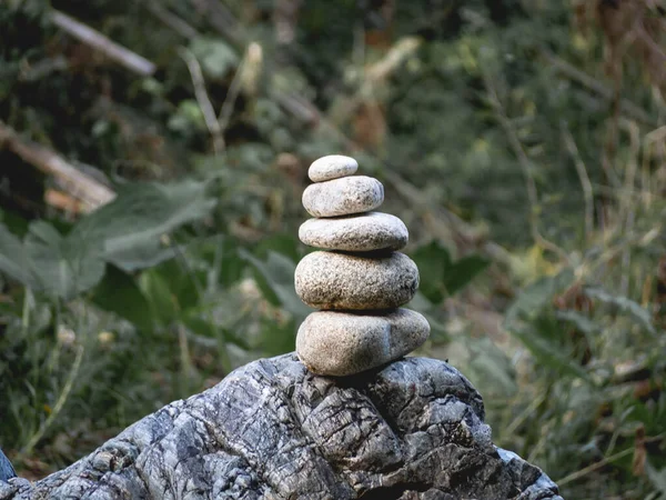 Pedras Empilhadas Folhas Natureza — Fotografia de Stock