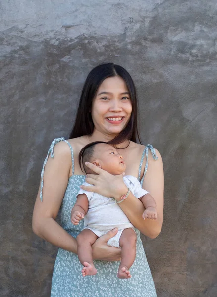 Woman Baby Asian Nationality Thai Happy Feel — Stock Photo, Image