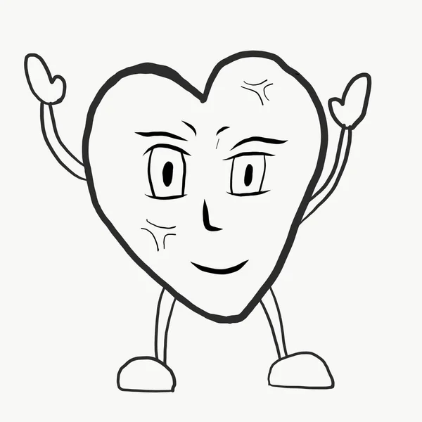 Character Heart Cartoon Line Art — Stockfoto