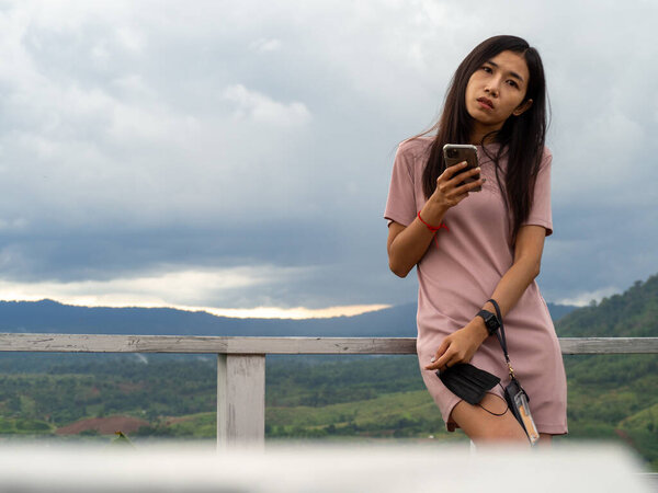 Woman Asain and Nationality Thai and mountain at Phetchabun, Thailand.