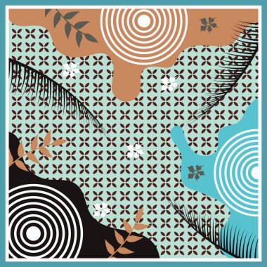 Çiçek tarzında ipek eşarp soyut desen tasarımı. Başörtüsü, eşarp, bandana, kumaş, moda, şal, duvar kağıdı, yatak örtüsü vs. için kullanışlı tasarım.