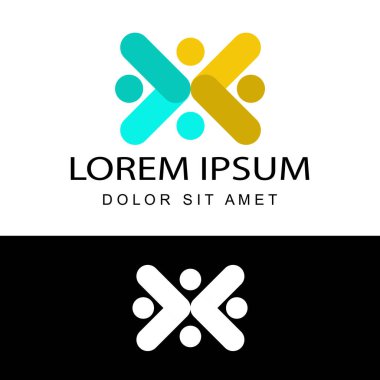 İnsan sosyal, birlik, birlikte, bağlantı, ilişki, topluluk logosu tasarım vektörü izole edilmiş arka planda