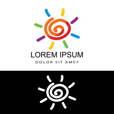 İzole edilmiş beyaz arkaplana sahip yaratıcı renkli güneş eğitim logosu tasarım vektörü