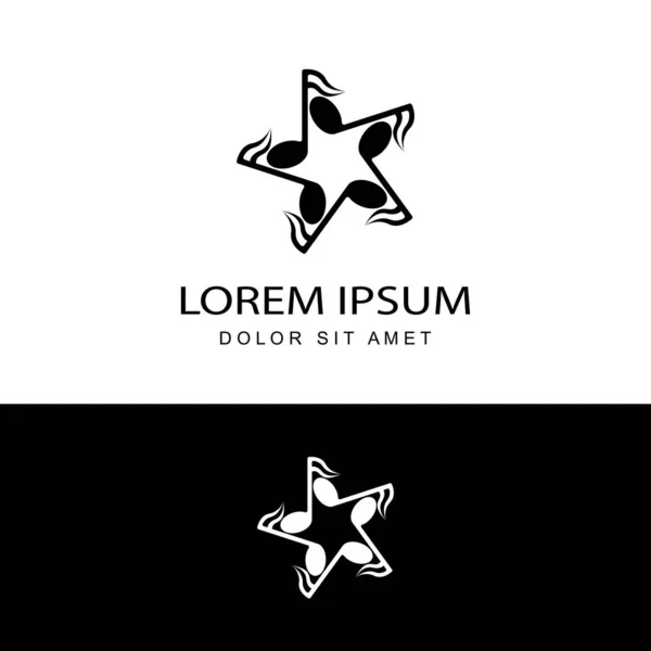 Αστέρι Κλειδί Μουσική Λογότυπο Πρότυπο Σχεδιασμό Διάνυσμα Απομονωμένο Μαύρο Φόντο — Διανυσματικό Αρχείο