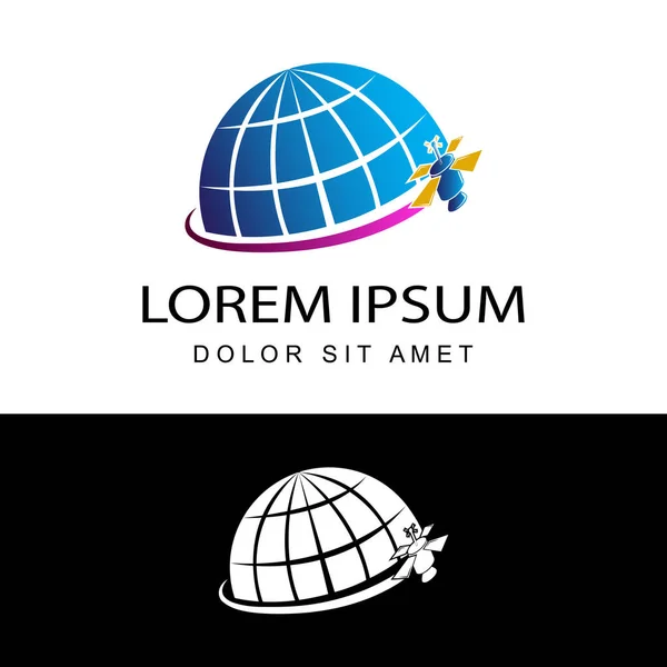 Λογότυπο Του Δορυφορικού Και Παγκόσμιου Προτύπου Σχεδίασης Διανυσματικού Συστήματος Επικοινωνίας — Διανυσματικό Αρχείο