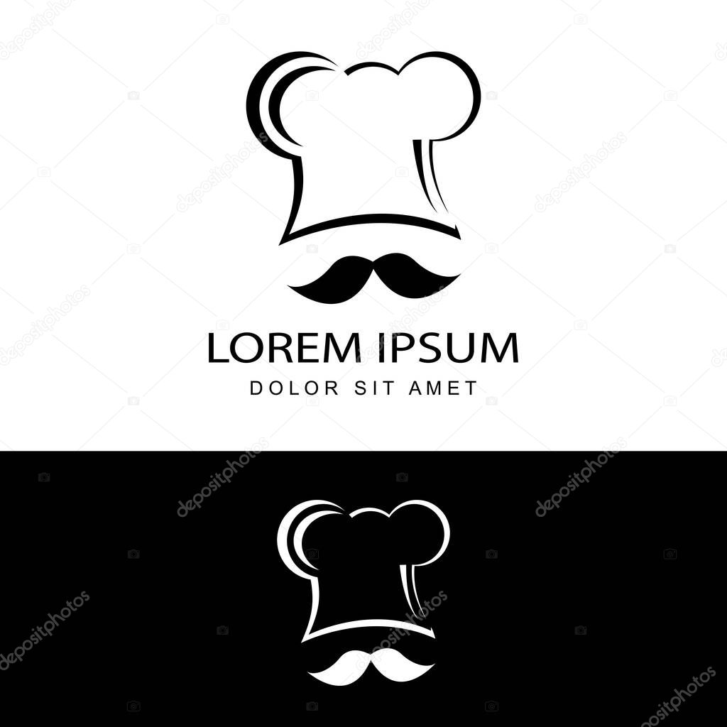 Chef hat with mustache logo template design vector in isolated background