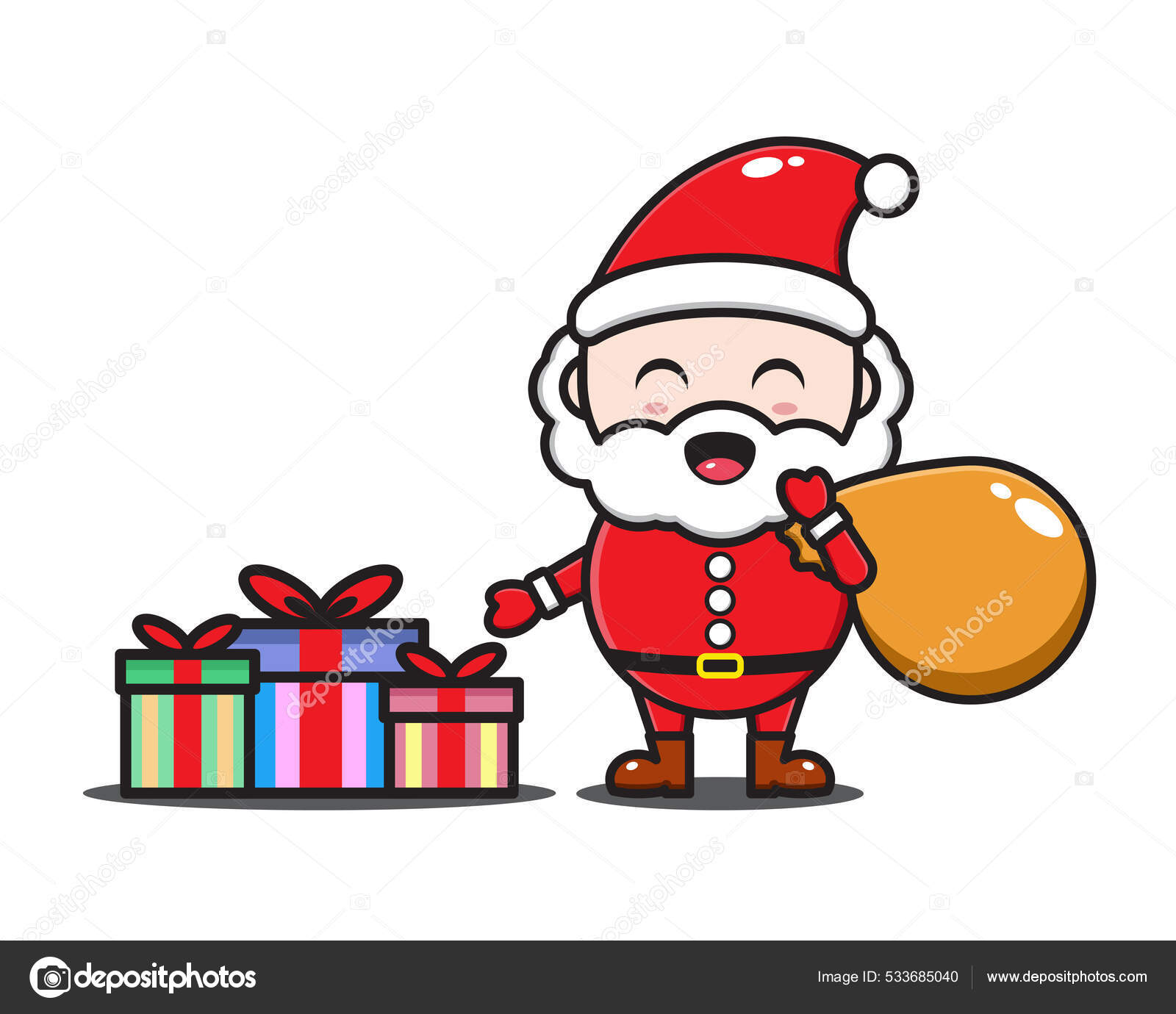 Bonito Santa Claus Desenho Animado Ilustração Com Árvore Natal vetor(es) de  stock de ©Nycoart 575305440