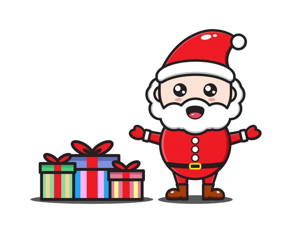 Schattig Cartoon Santa Claus Met Kerst Cadeau — Stockvector