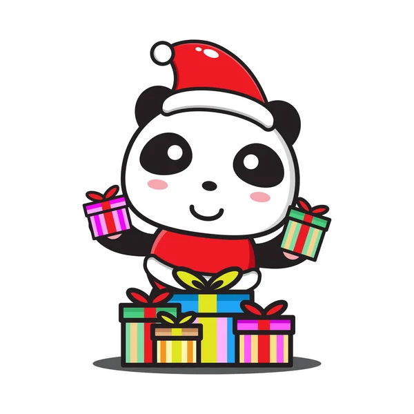 Schattig Cartoon Panda Vieren Kerst — Stockvector