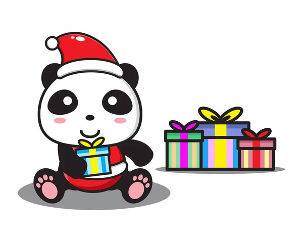 Schattig Cartoon Panda Vieren Kerst — Stockvector