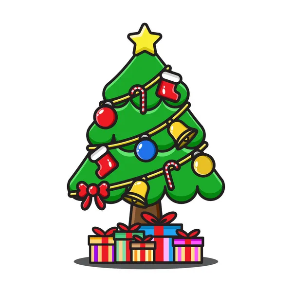 Kerstboom Cartoon Met Cadeau Element Ontwerp — Stockvector