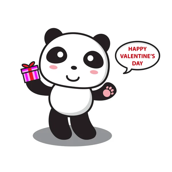 Panda Håller Gåva Och Säga Glad Alla Hjärtans Dag — Stock vektor
