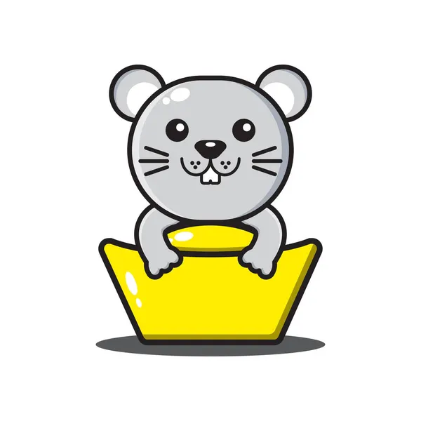 可爱的老鼠中国黄道带拥抱黄金 — 图库矢量图片