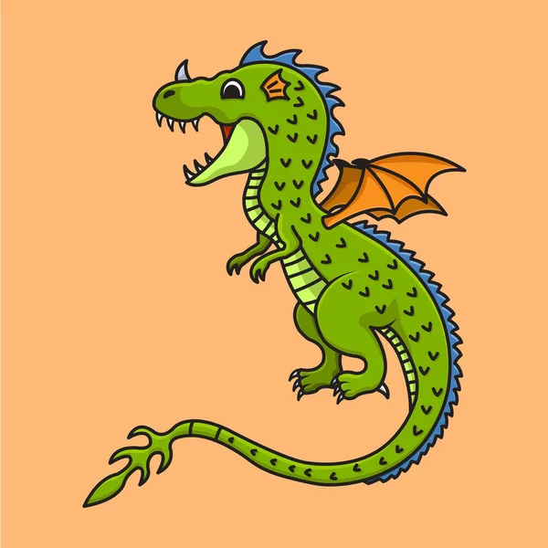 Cartoon Cute Green Dragon Flying Illustration — Stock Vector