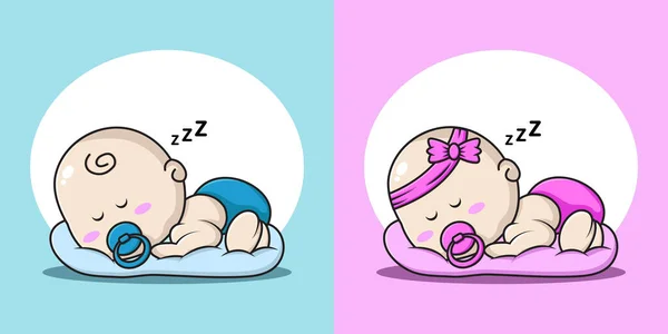 Ilustracja Kreskówki Małego Chłopca Dziewczynki Śpiących Poduszce — Wektor stockowy