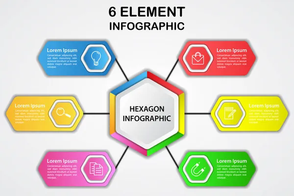 Diagramme Infographique Moderne Hexagone Avec Éléments — Image vectorielle