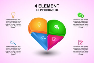 4 elementli modern kalp 3d bilgi diyagramı