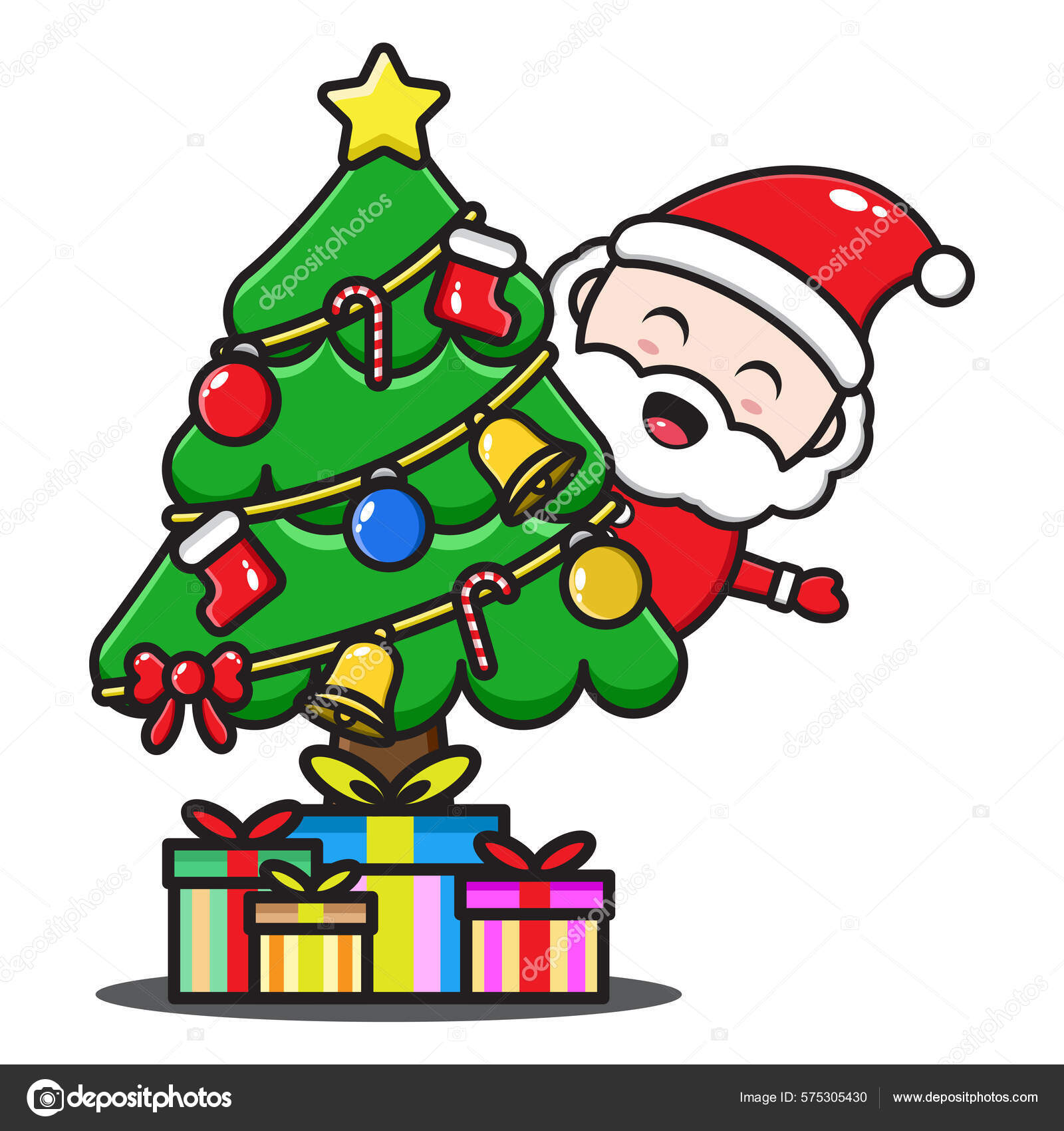 Bonito Santa Claus Desenho Animado Ilustração Com Árvore Natal vetor(es) de  stock de ©Nycoart 575305440