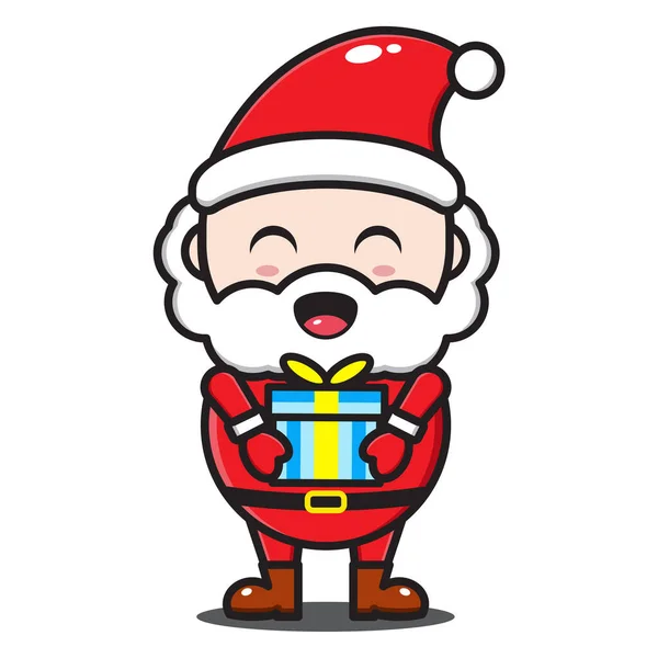 Schattig Santa Claus Cartoon Illustratie Met Een Geschenk — Stockvector