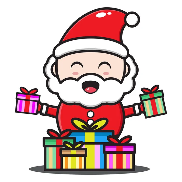 Schattig Santa Claus Cartoon Illustratie Met Geschenken — Stockvector