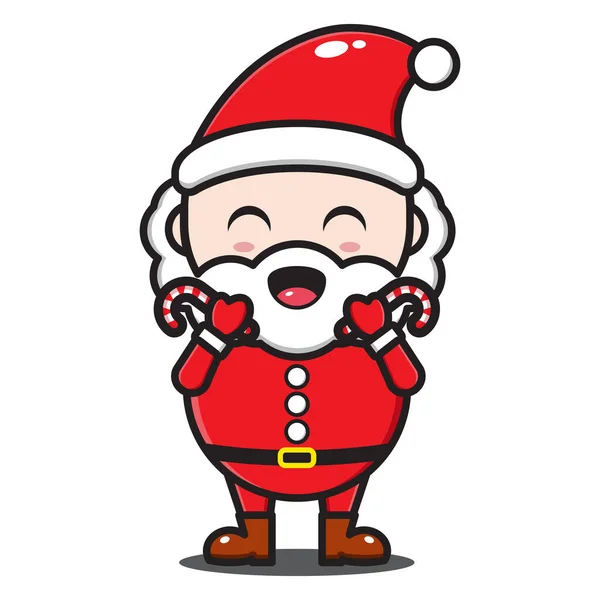 Słodkie Santa Claus Kreskówka Ilustracja Gospodarstwa Cukierki — Wektor stockowy