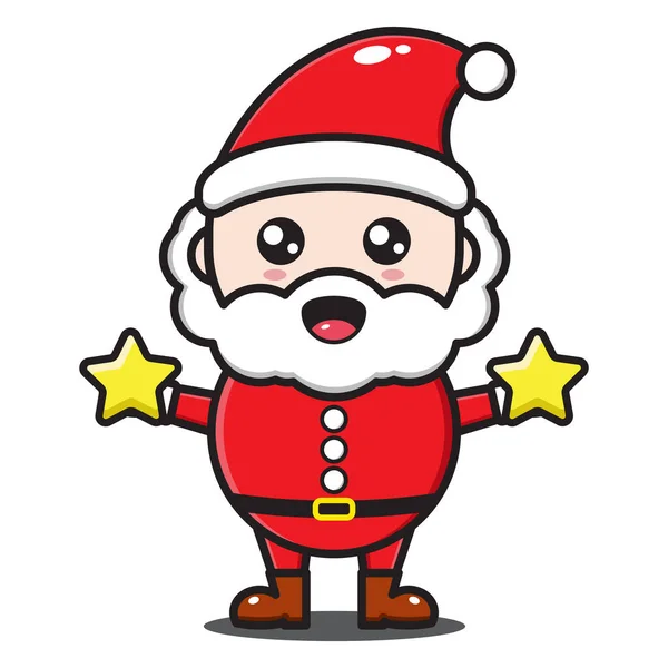 Schattig Santa Claus Cartoon Illustratie Holding Star — Stockvector