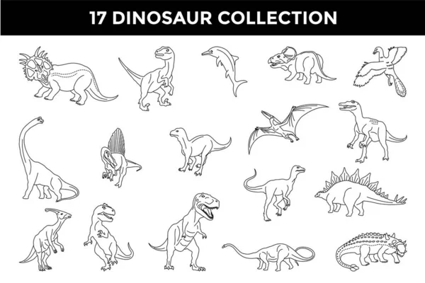 Dinozaur Zarys Rysunek Ilustracja Kolekcja — Wektor stockowy