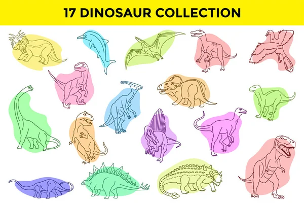 Collezione Illustrazione Colori Disegno Dinosauro — Vettoriale Stock
