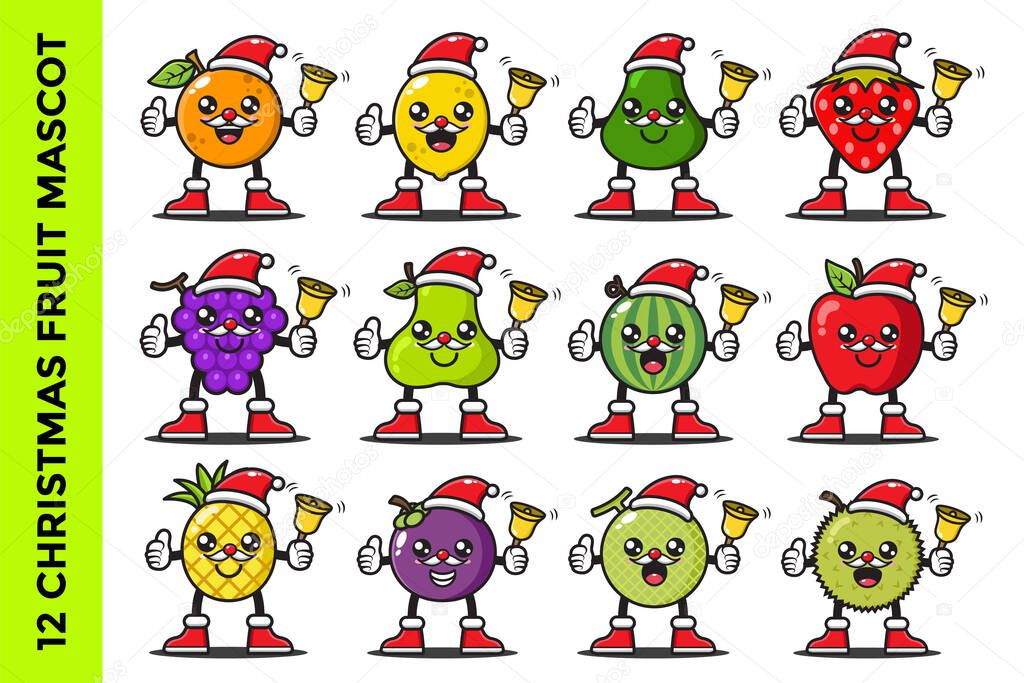 fruit mascot cartoon illustration celebrating christmas