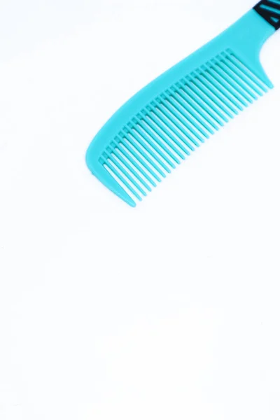 Flat Lay Shot Aqua Blue Comb Corner Minimalist White Background — стокове фото