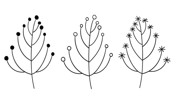 Botanische Illustration von Zweigen und Blattvektoren. Weihnachtswald Grünstreifen Clipart. Moderne minimalistische Elemente. — Stockvektor