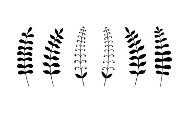 Çizgi sanatı vektörü botanik çizim bırakır. Yaprak ve Çiçek el çizimi seti. Orman yeşilliği