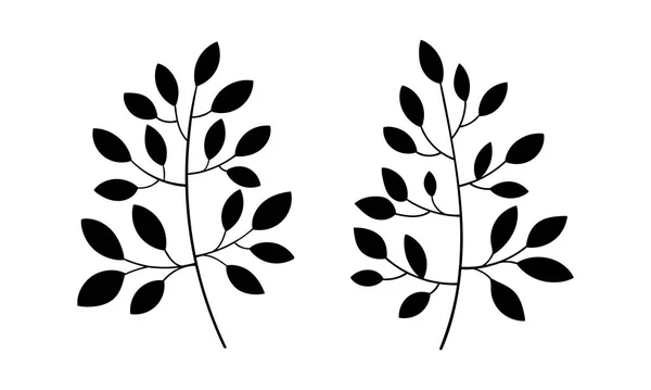 Rama de abedul vector lineal ilustración botánica. Hoja silueta boceto dibujado a mano conjunto. Bosque verde — Archivo Imágenes Vectoriales